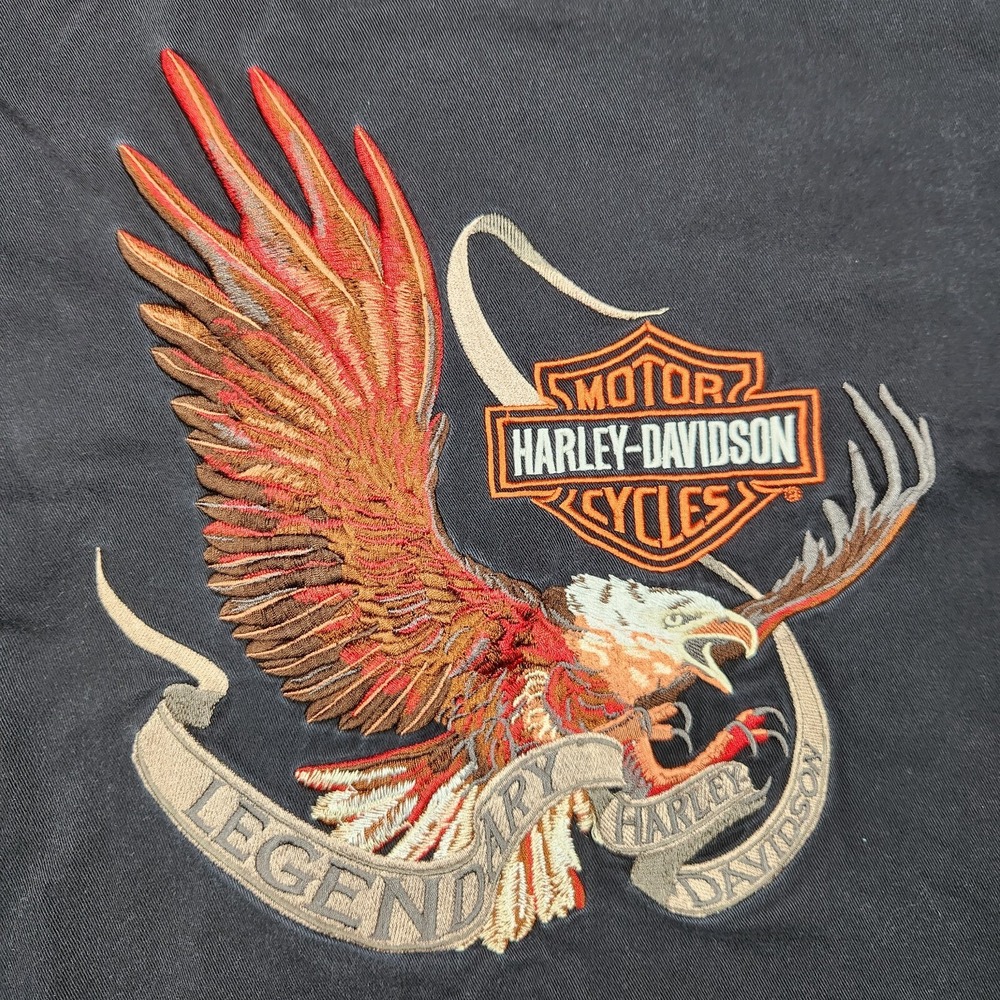VTG Harley Davidson Shirt Mens Medium Black Eagle Embroidered Patch Biker Moto - Picture 2 of 9